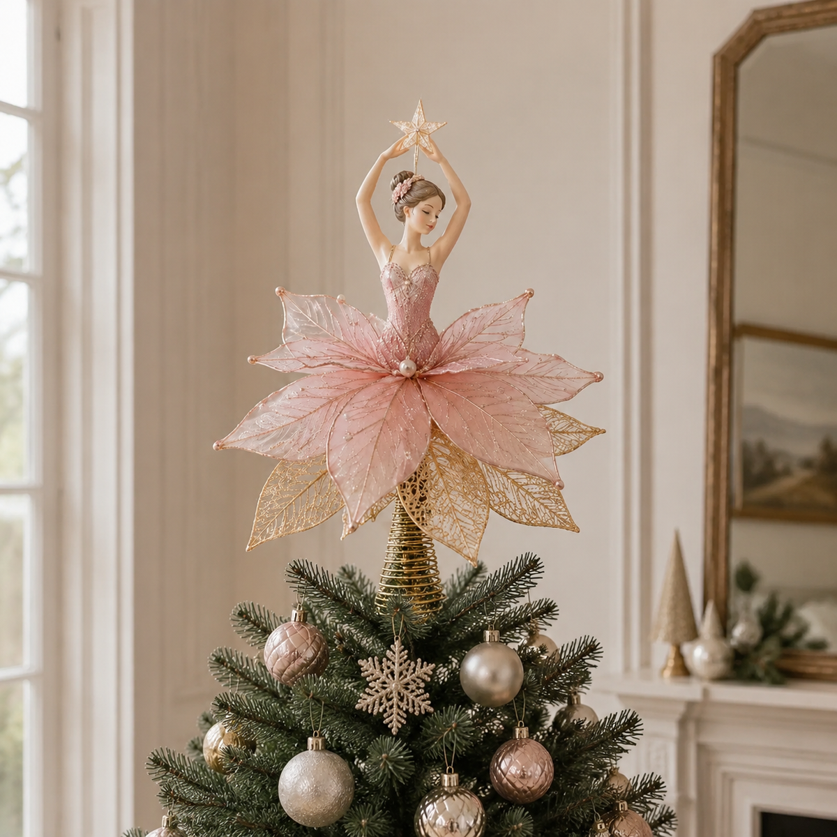 💃🌸Bailarina de Pétalos Estrellados para la Punta del Árbol de Navidad