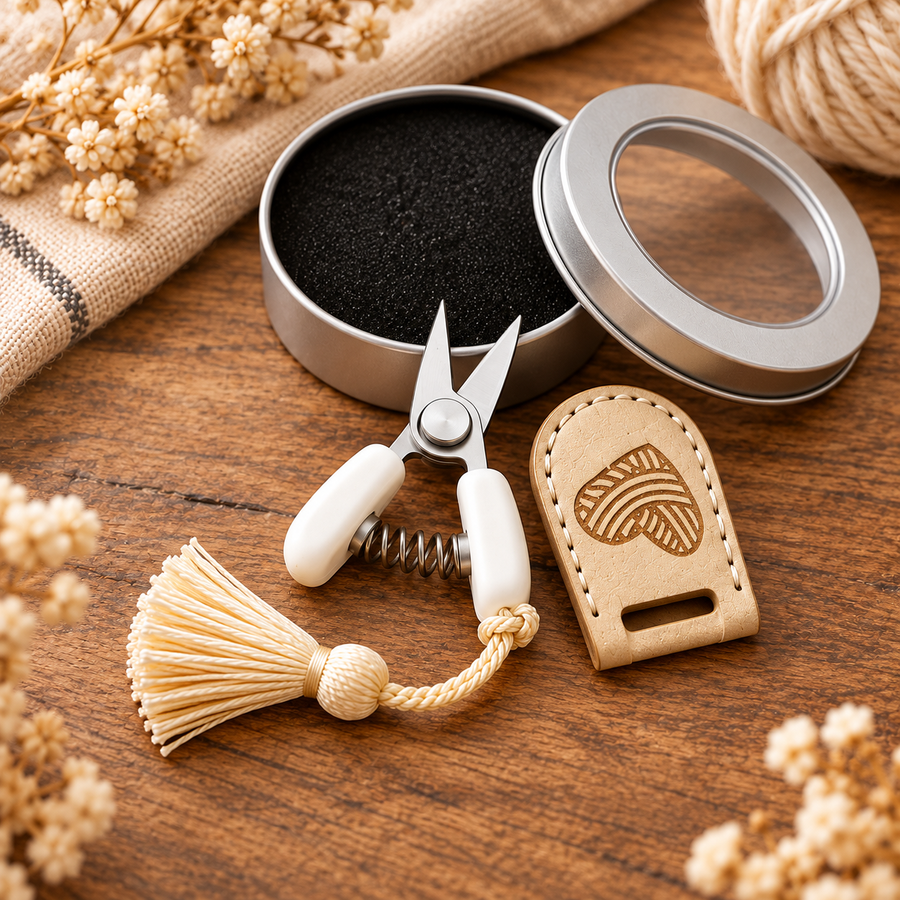 Apricot artistic mini scissors set with storage tin