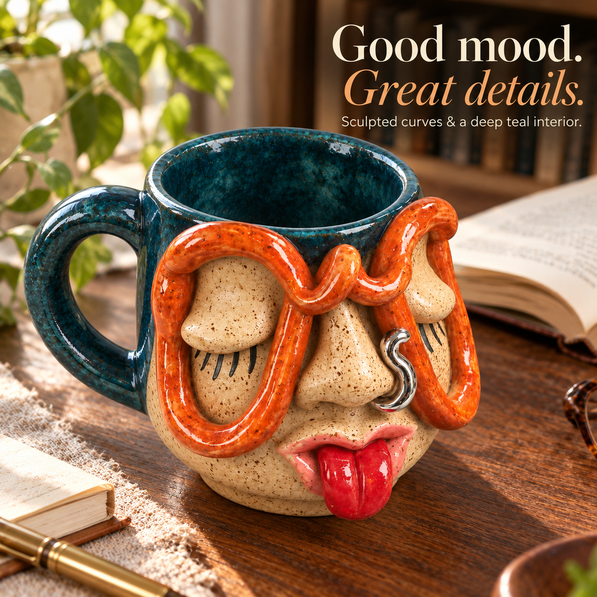 Mood & Muse –  Handcrafted Whimsical Face Ceramic Mug Collection