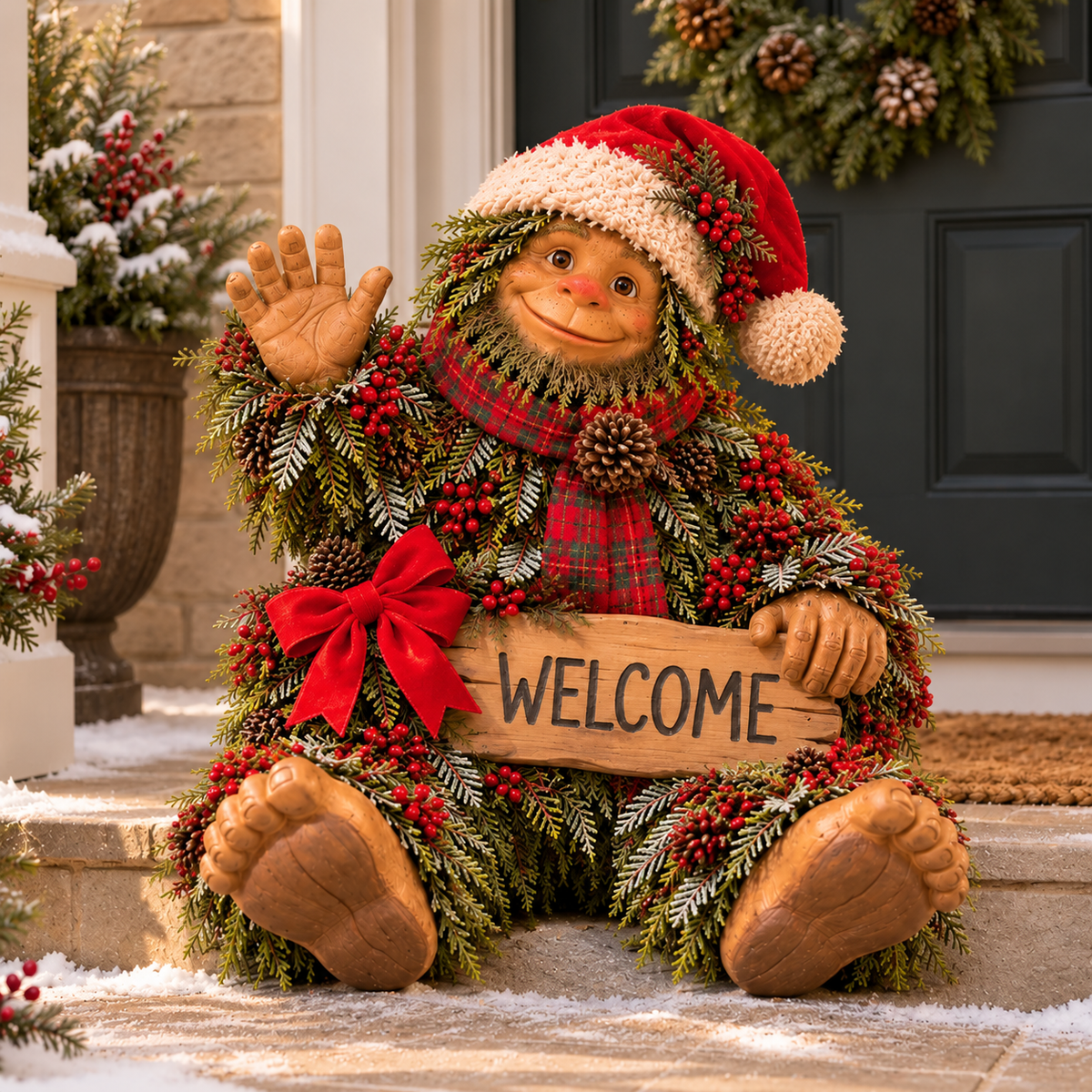 🎄Bigfoot Says Hello!™ – Christmas Evergreen Porch Welcome Decor