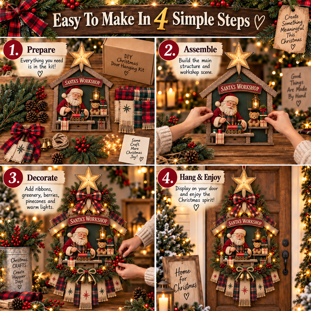 ✨🎅 DIY Light-Up Christmas Door Hanger Kit – 4 Festive Designs