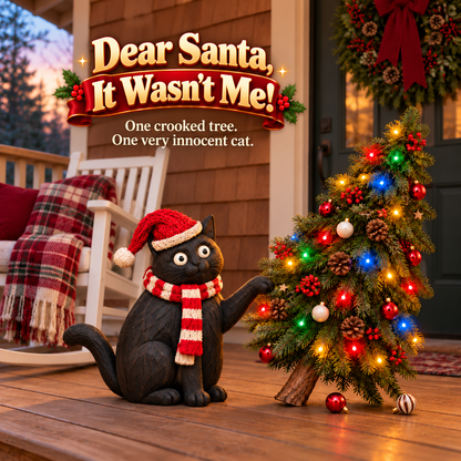 🎄🐈‍⬛ Dear Santa, It Wasn’t Me! – Mischievous Black Cat with Lighted Christmas Tree 🎅✨