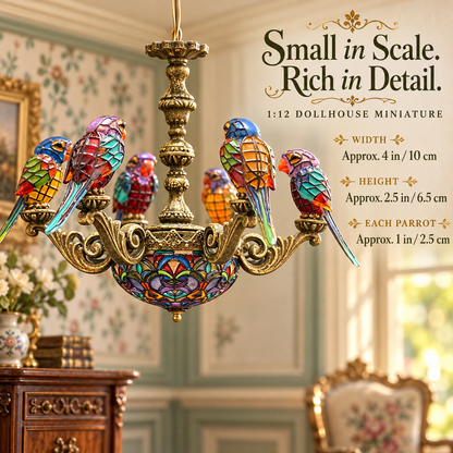 🦜✨ Prism Perch – Lighted Parrot Chandelier for 1:12 Dollhouses