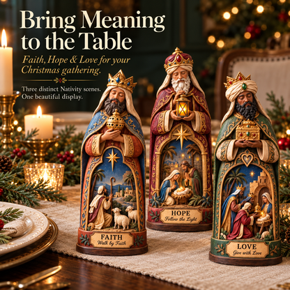 ✝️🌲Faithful Journey – Three Wise Men Nativity Christmas Figurine Set