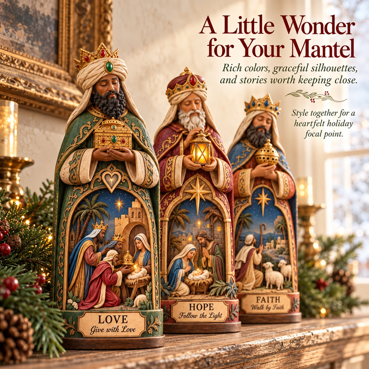 ✝️🌲Faithful Journey – Three Wise Men Nativity Christmas Figurine Set