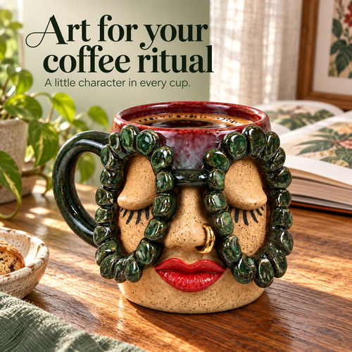 Mood & Muse –  Handcrafted Whimsical Face Ceramic Mug Collection