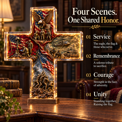 🔥Last Day 49% OFF - The Story of Our Veterans Handcrafted 4-Scene Lighted Memorial Cross - Only 9 Left