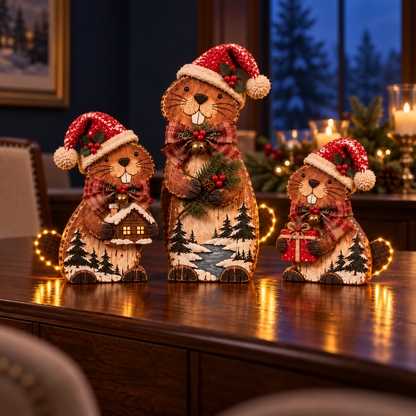 🔥Woodland Christmas Beaver Trio – A Little Family, A Cozy Christmas