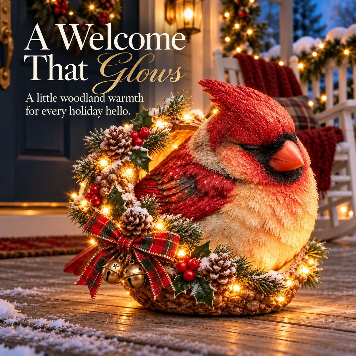 🎄 Cozy Cardinal Glow – Lighted Christmas Porch Decor ✨