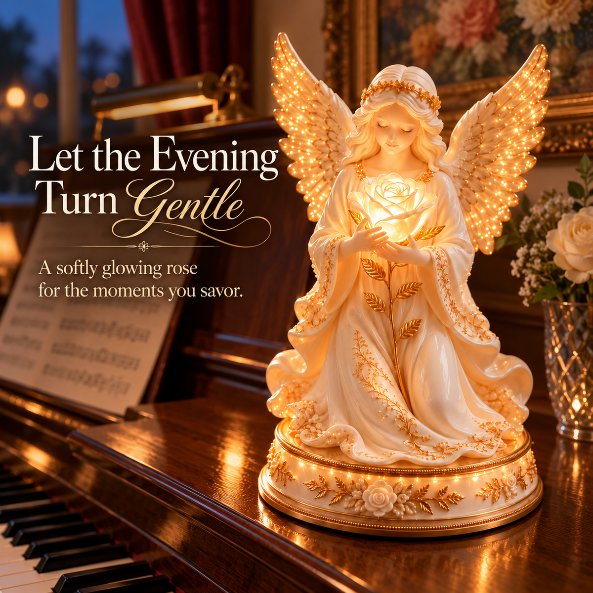 🌹👼✨ Luminous Rose Angel Night Light