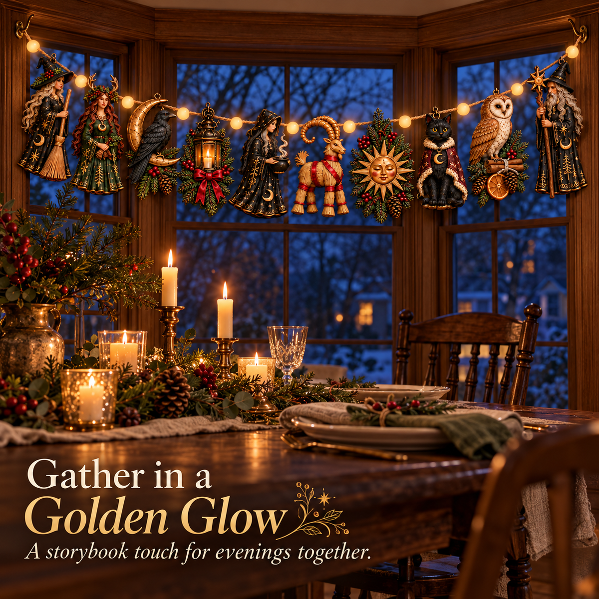 🌙 Keepers of the Winter Light – Witch & Woodland Yule Garland ✨