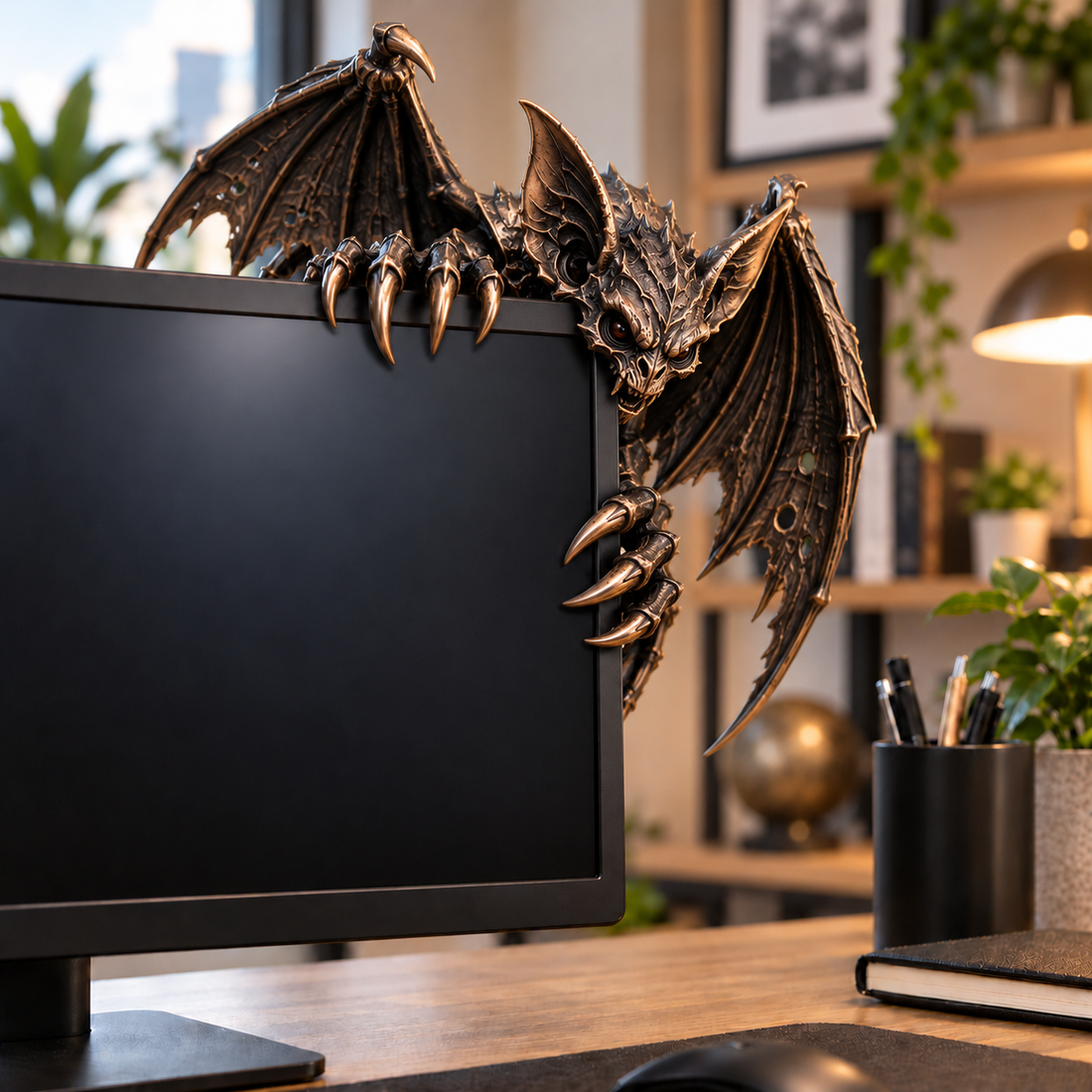 Gothic Bat with extended wings on a computer monitor