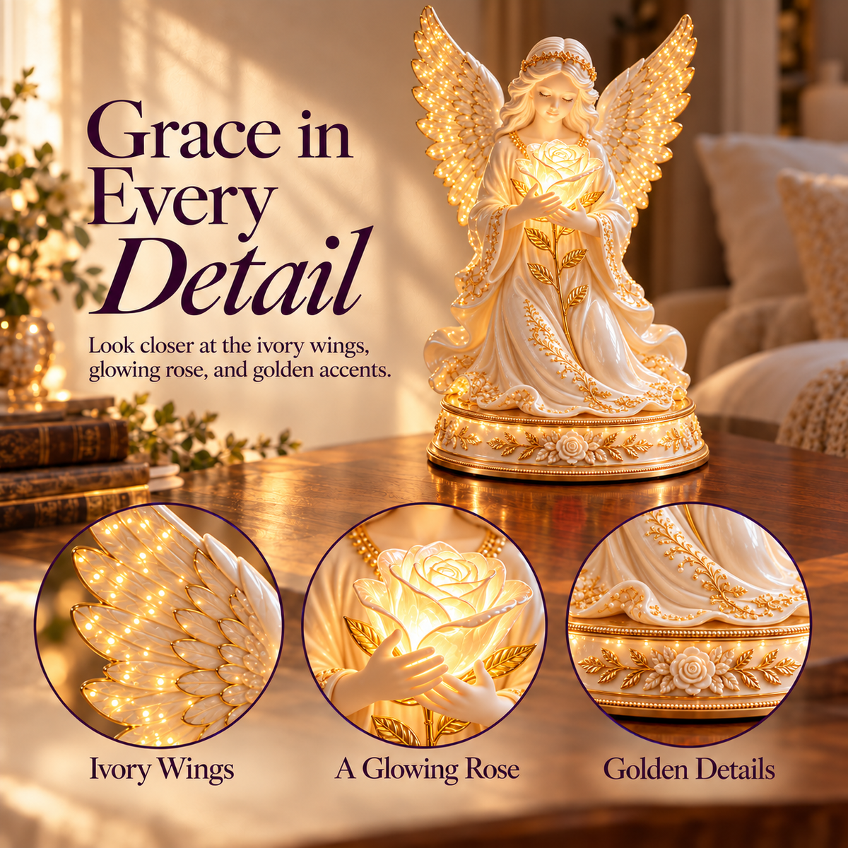 🌹👼✨ Luminous Rose Angel Night Light
