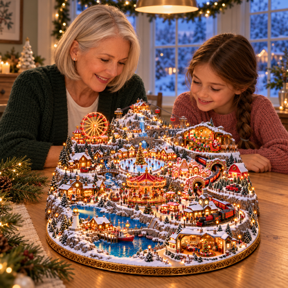🎄 Christmas Wonder Valley – Lighted Mountain Village with Carousel & Train