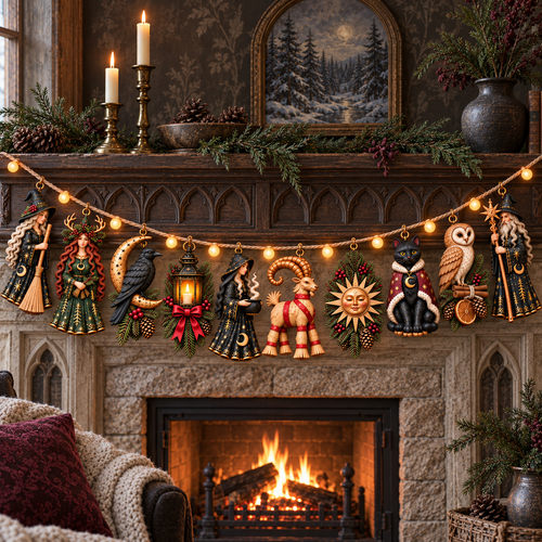 🌙 Keepers of the Winter Light – Witch & Woodland Yule Garland ✨