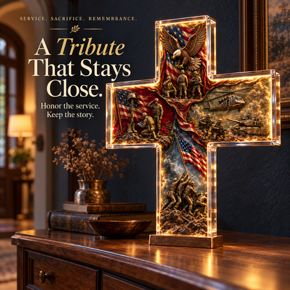 🔥Last Day 49% OFF - The Story of Our Veterans Handcrafted 4-Scene Lighted Memorial Cross - Only 9 Left