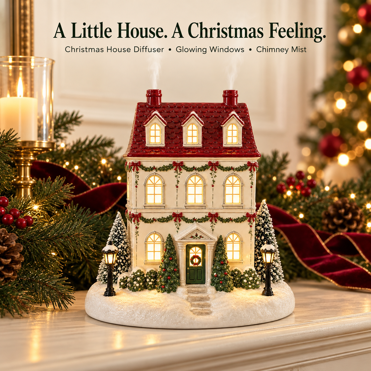 HearthGlow Christmas Cottage — Light-Up Aroma Diffuser