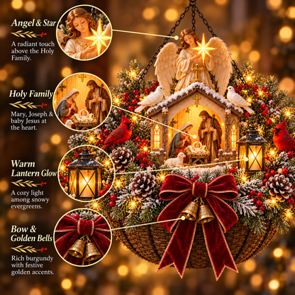 ✨ Holy Night Glow™ 🎄 Pre-Lit Nativity Christmas Hanging Basket | Pre-lit, weather-resistant, and zero maintenance ✝️