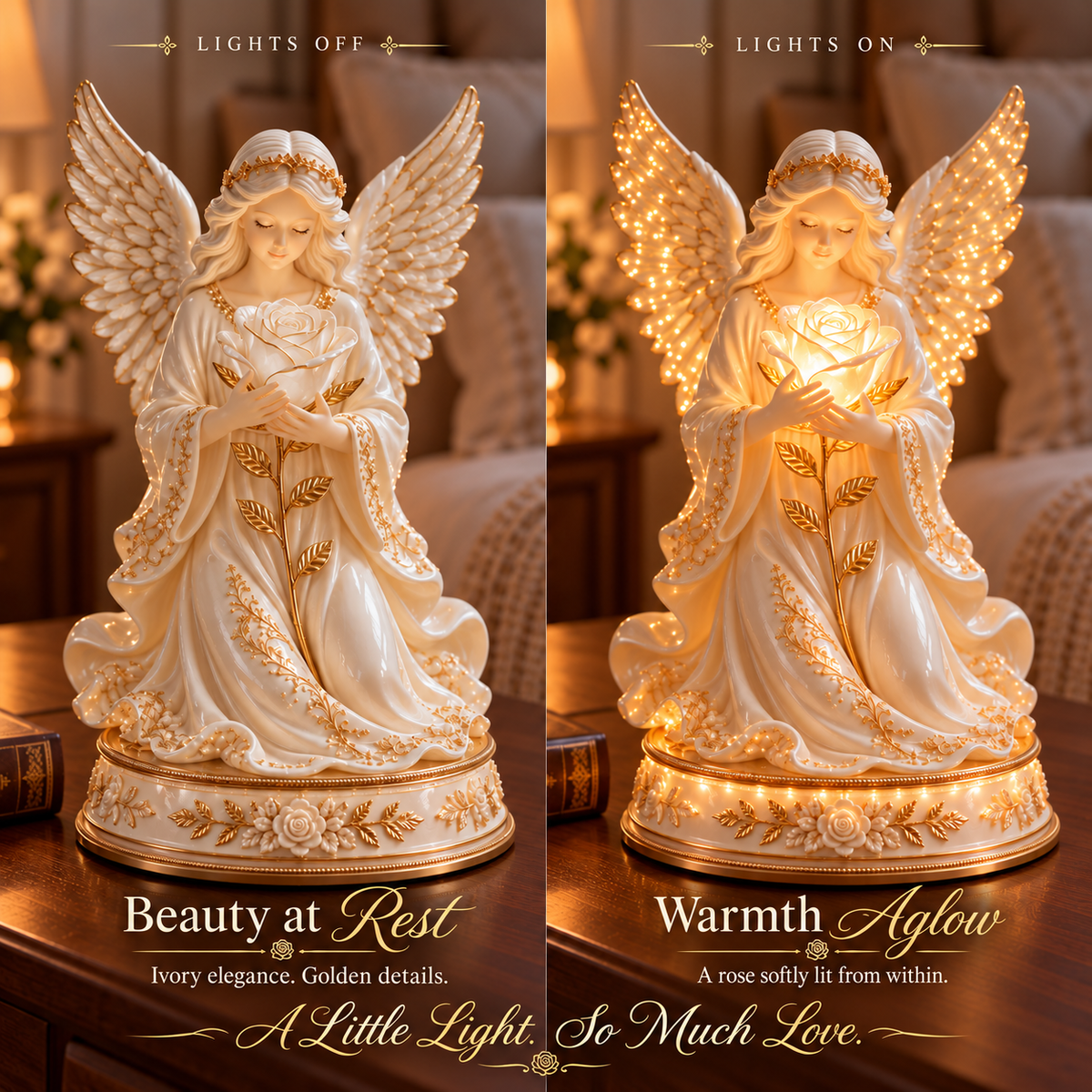🌹👼✨ Luminous Rose Angel Night Light