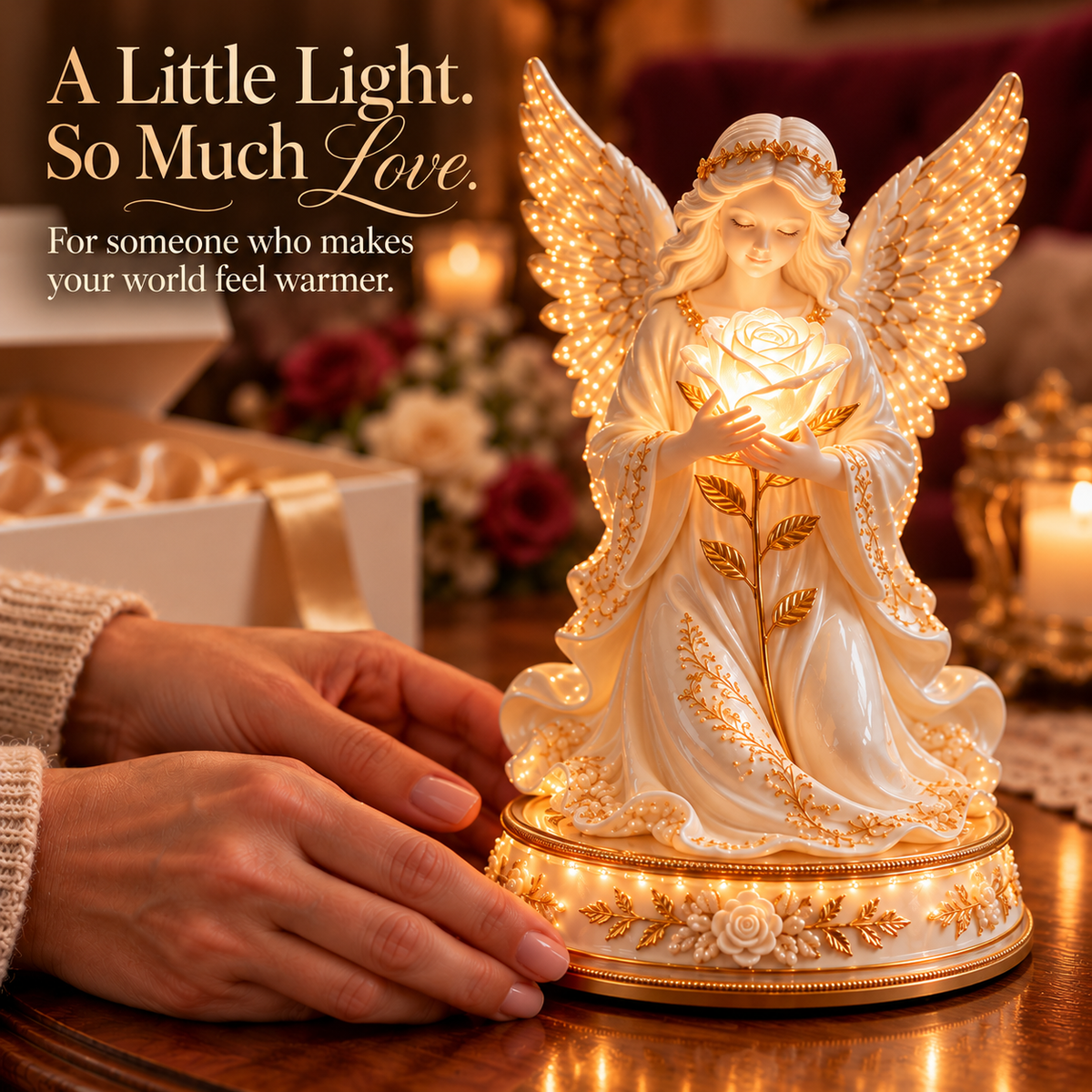 🌹👼✨ Luminous Rose Angel Night Light