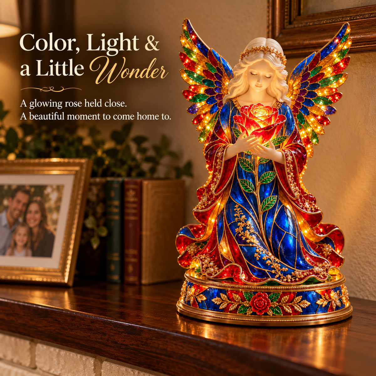 🌹👼✨ Luminous Rose Angel Night Light