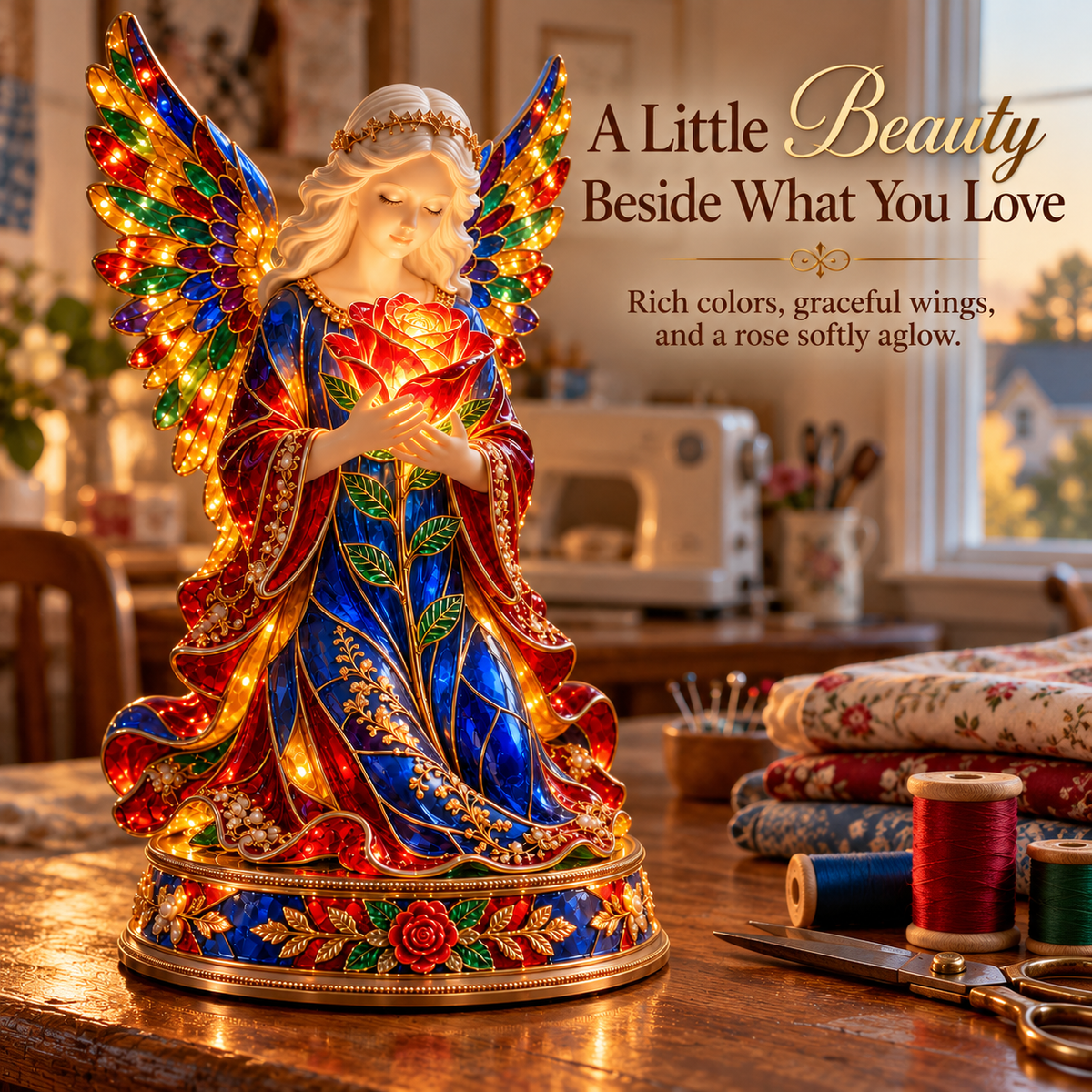🌹👼✨ Luminous Rose Angel Night Light