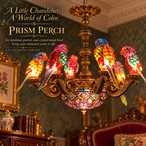 🦜✨ Prism Perch – Lighted Parrot Chandelier for 1:12 Dollhouses