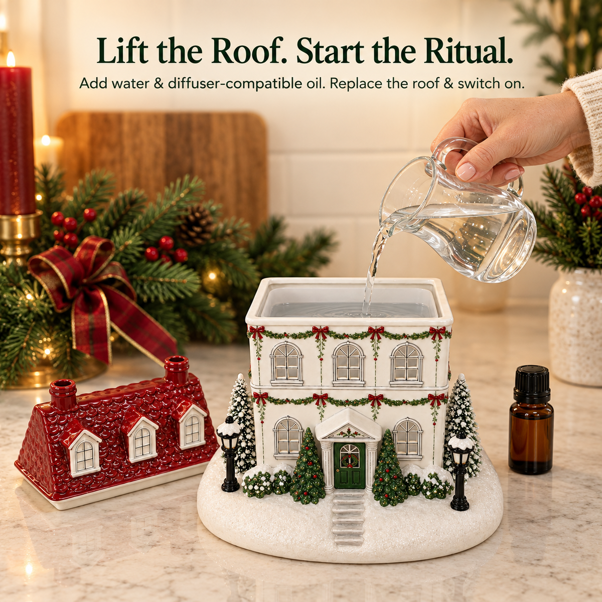 HearthGlow Christmas Cottage — Light-Up Aroma Diffuser
