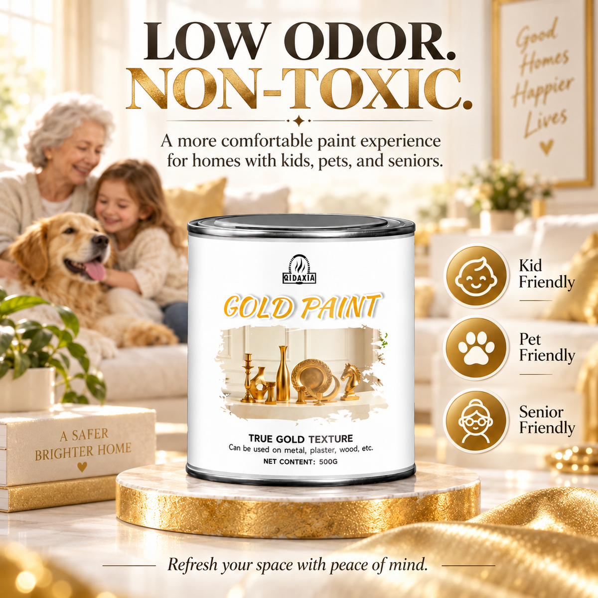 ✨Metallic Gold Finish Paint – Rich Shimmer for Furniture, Décor & DIY Projects