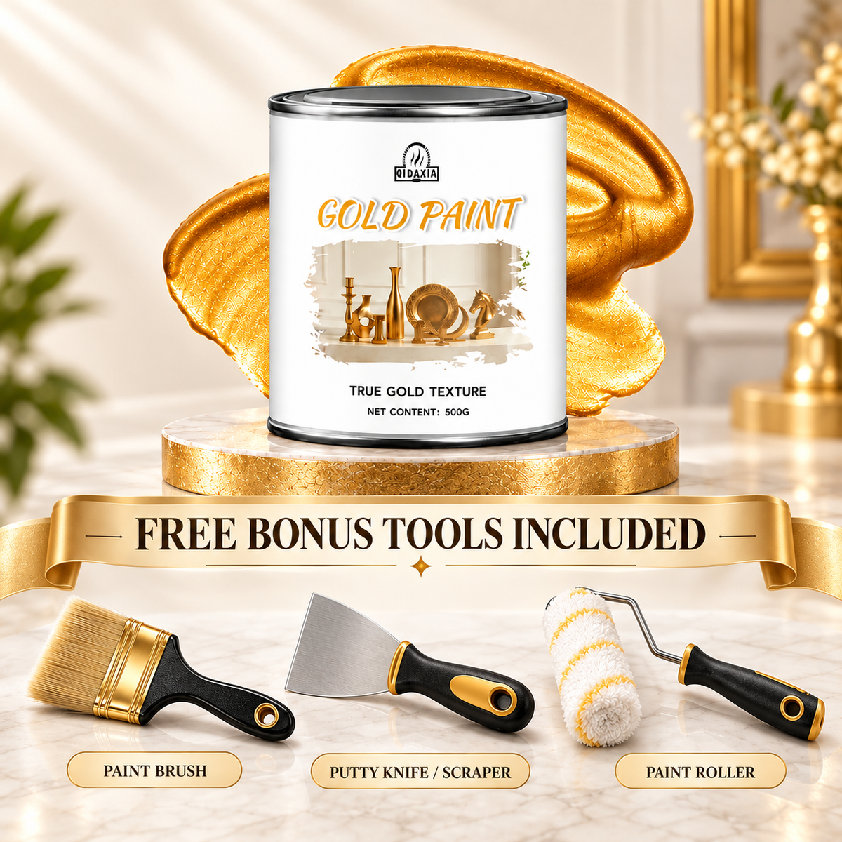 ✨Metallic Gold Finish Paint – Rich Shimmer for Furniture, Décor & DIY Projects