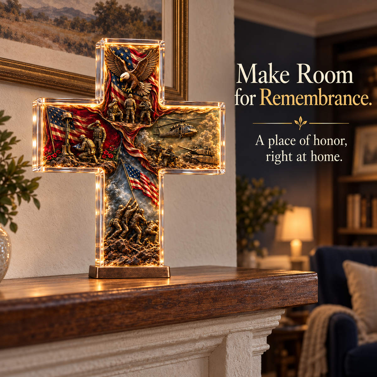 🔥Last Day 49% OFF - The Story of Our Veterans Handcrafted 4-Scene Lighted Memorial Cross - Only 9 Left