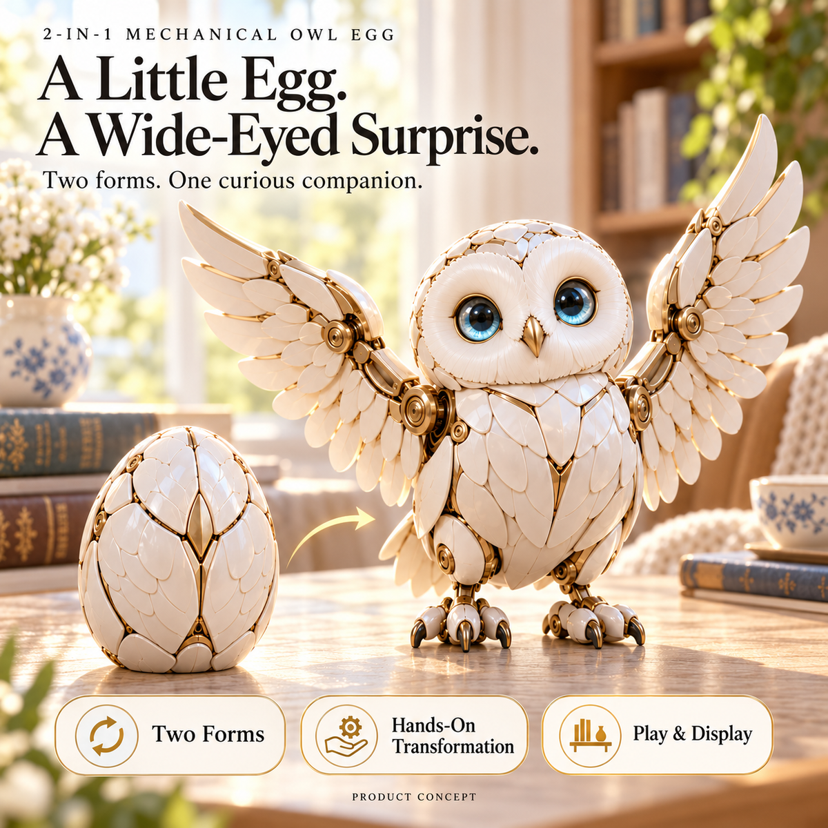 🦉 2-in-1 Transforming Mechanical Owl Egg – A Surprise to Unfold, a Companion to Display