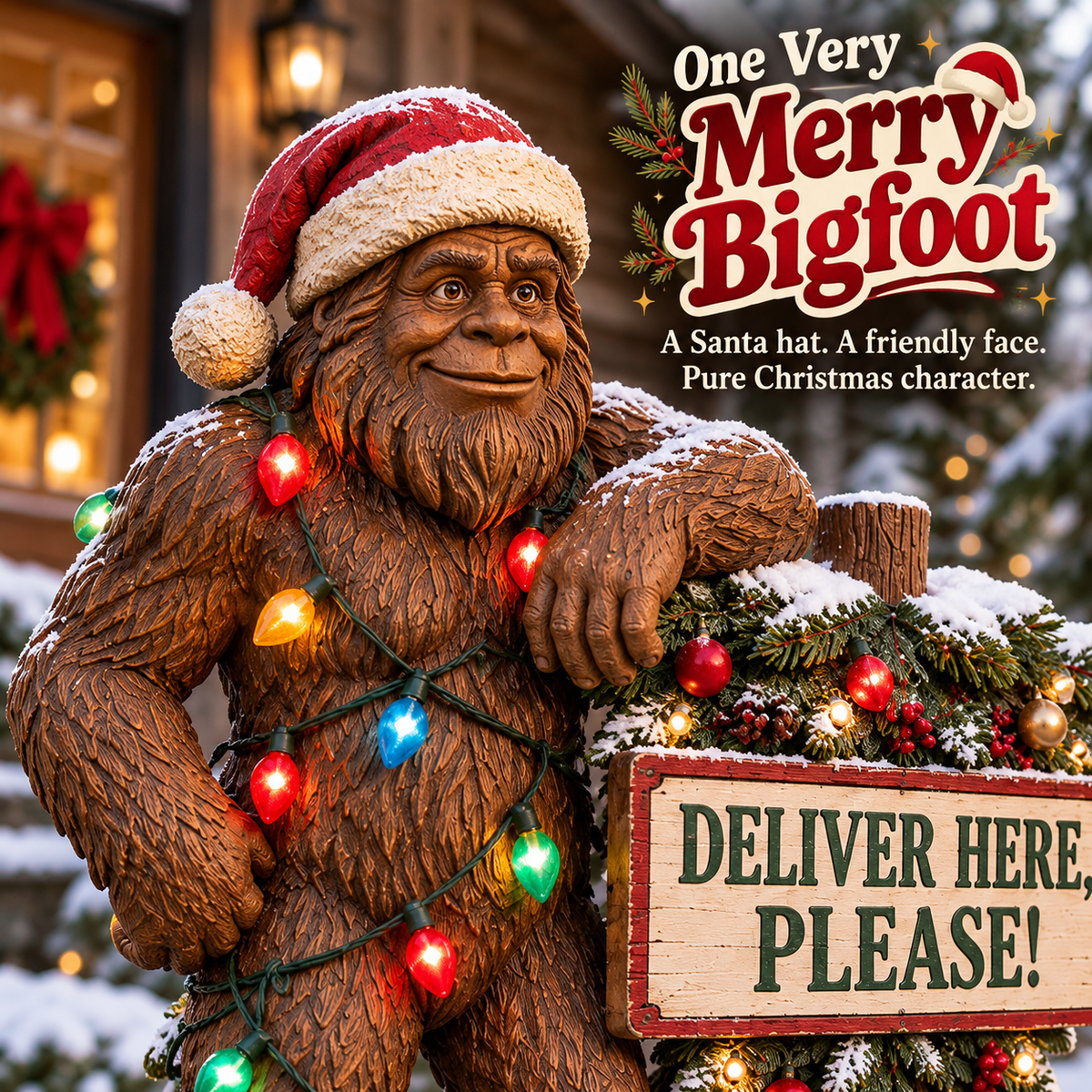 🎄👣 Bigfoot’s Special Delivery – Lighted Christmas Mailbox Topper with Festive Greenery 📫