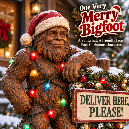 🎄👣 Bigfoot’s Special Delivery – Lighted Christmas Mailbox Topper with Festive Greenery 📫