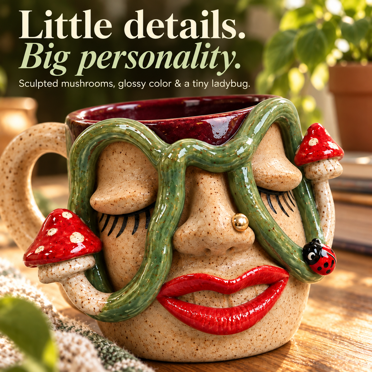 Mood & Muse –  Handcrafted Whimsical Face Ceramic Mug Collection