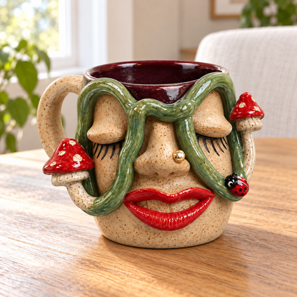 Mood & Muse –  Handcrafted Whimsical Face Ceramic Mug Collection