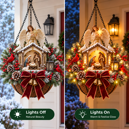 ✨ Holy Night Glow™ 🎄 Pre-Lit Nativity Christmas Hanging Basket | Pre-lit, weather-resistant, and zero maintenance ✝️