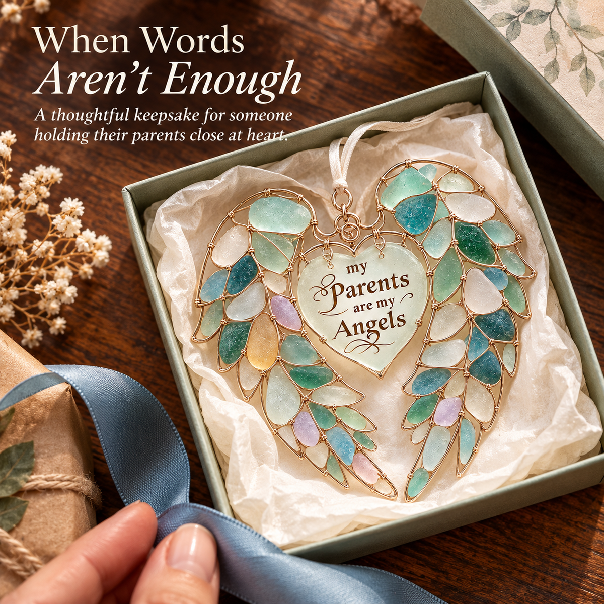 🤍 Heartfelt Wings – Sea Glass Angel Keepsake ✨