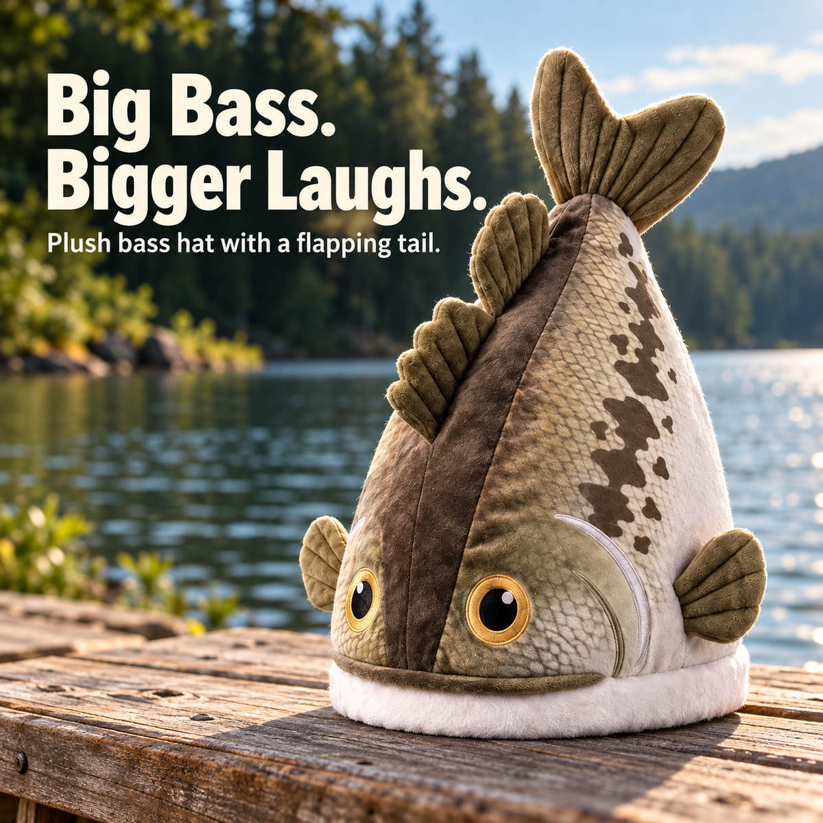 🔥Last Day 49% OFF - Big Bite Bass Tail-Flapping Plush Fish Hat