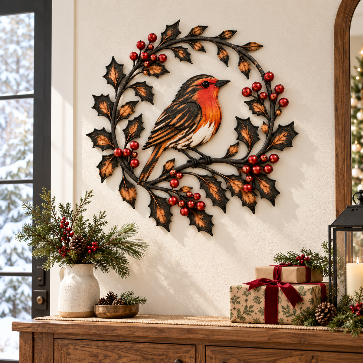 🔥😍Robin & Holly Wreath – A Little Warmth to Welcome You Home