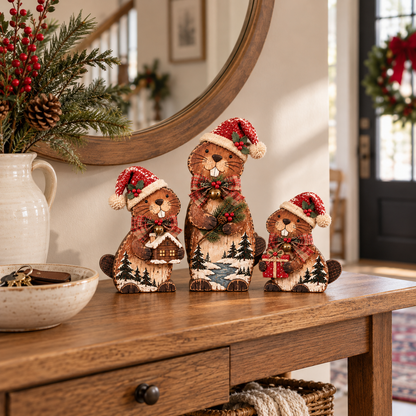 🔥Woodland Christmas Beaver Trio – A Little Family, A Cozy Christmas