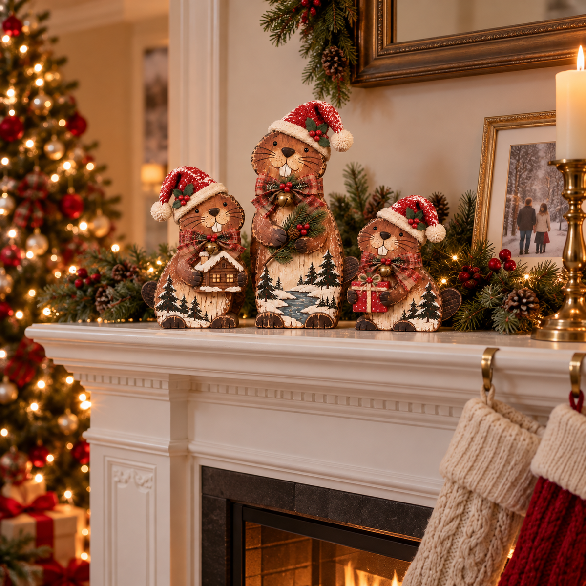 🔥Woodland Christmas Beaver Trio – A Little Family, A Cozy Christmas