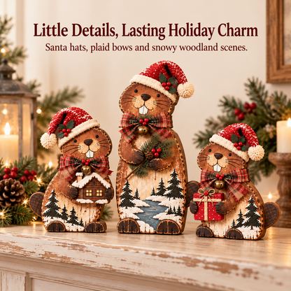 🔥Woodland Christmas Beaver Trio – A Little Family, A Cozy Christmas