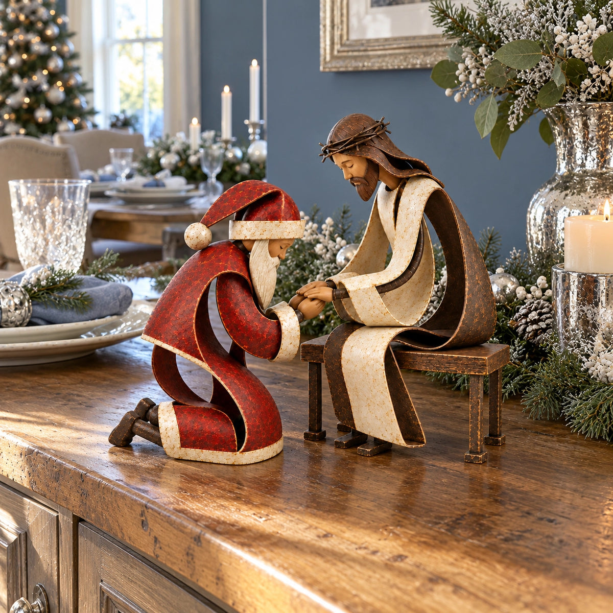 🔥🙏The True Spirit of Christmas – Santa & Jesus Figurine