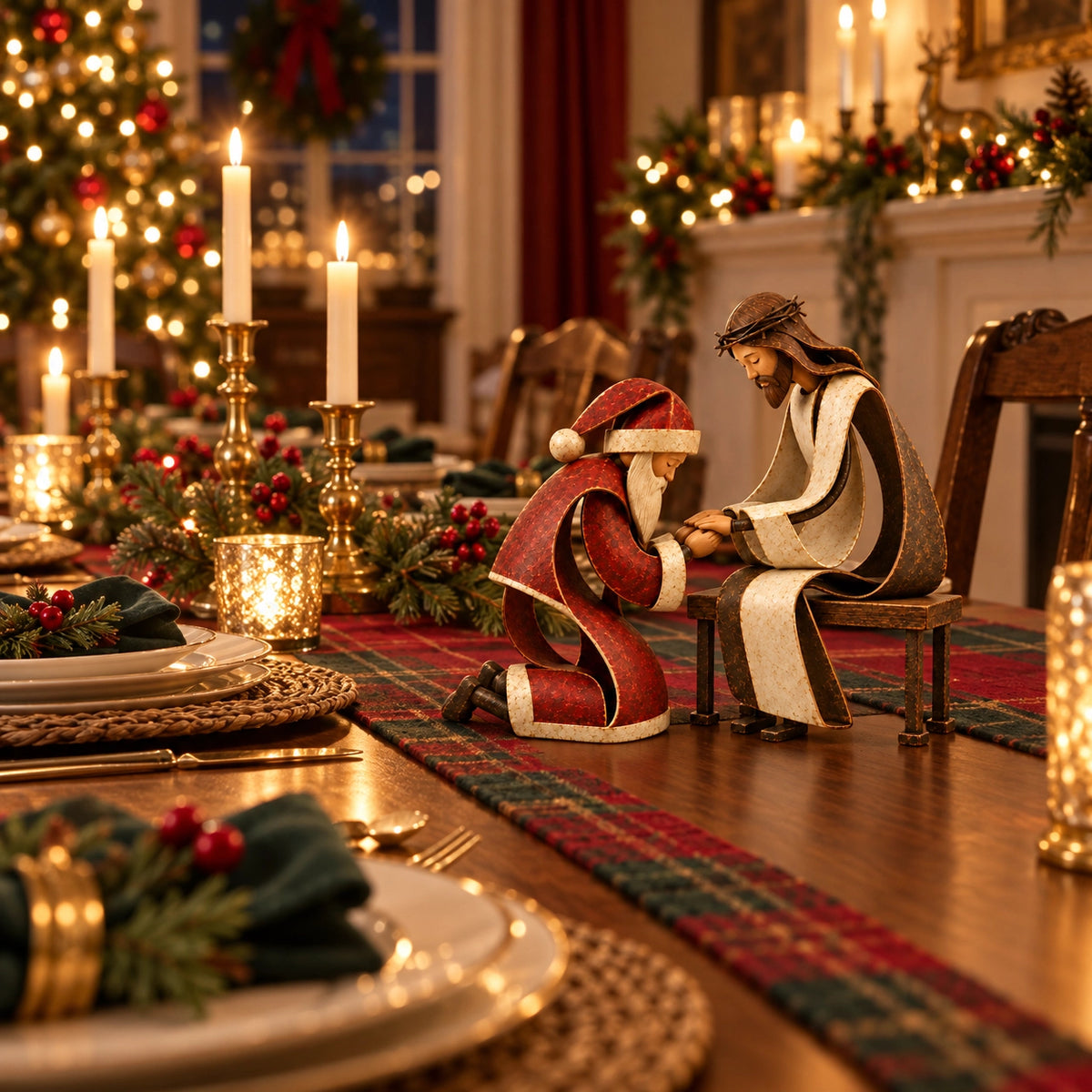 🔥🙏The True Spirit of Christmas – Santa & Jesus Figurine
