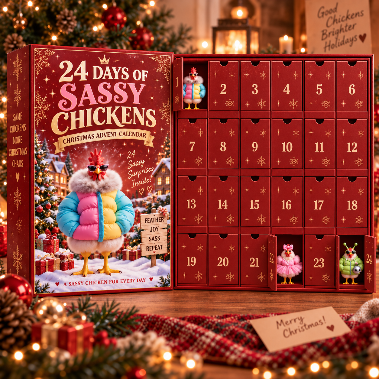 Twenty-four numbered doors inside the Christmas advent calendar