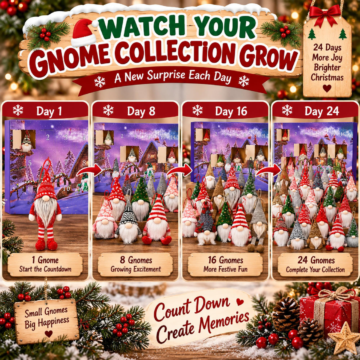 ✨Gnome Advent Calendar 2026- 24 Days Christmas Countdown with 24 Gnomes