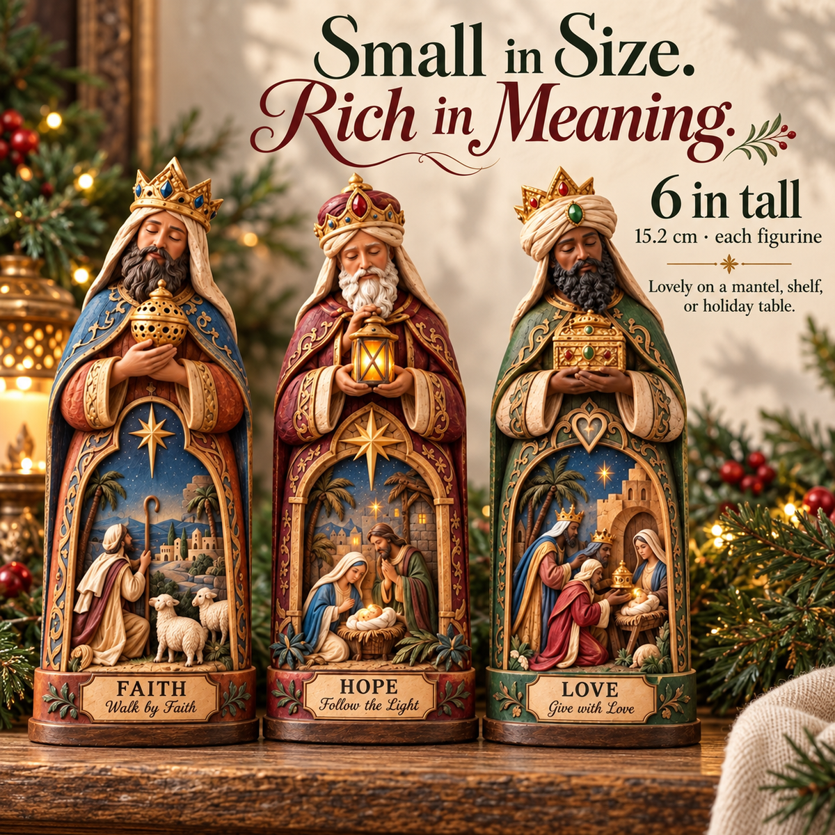 ✝️🌲Faithful Journey – Three Wise Men Nativity Christmas Figurine Set