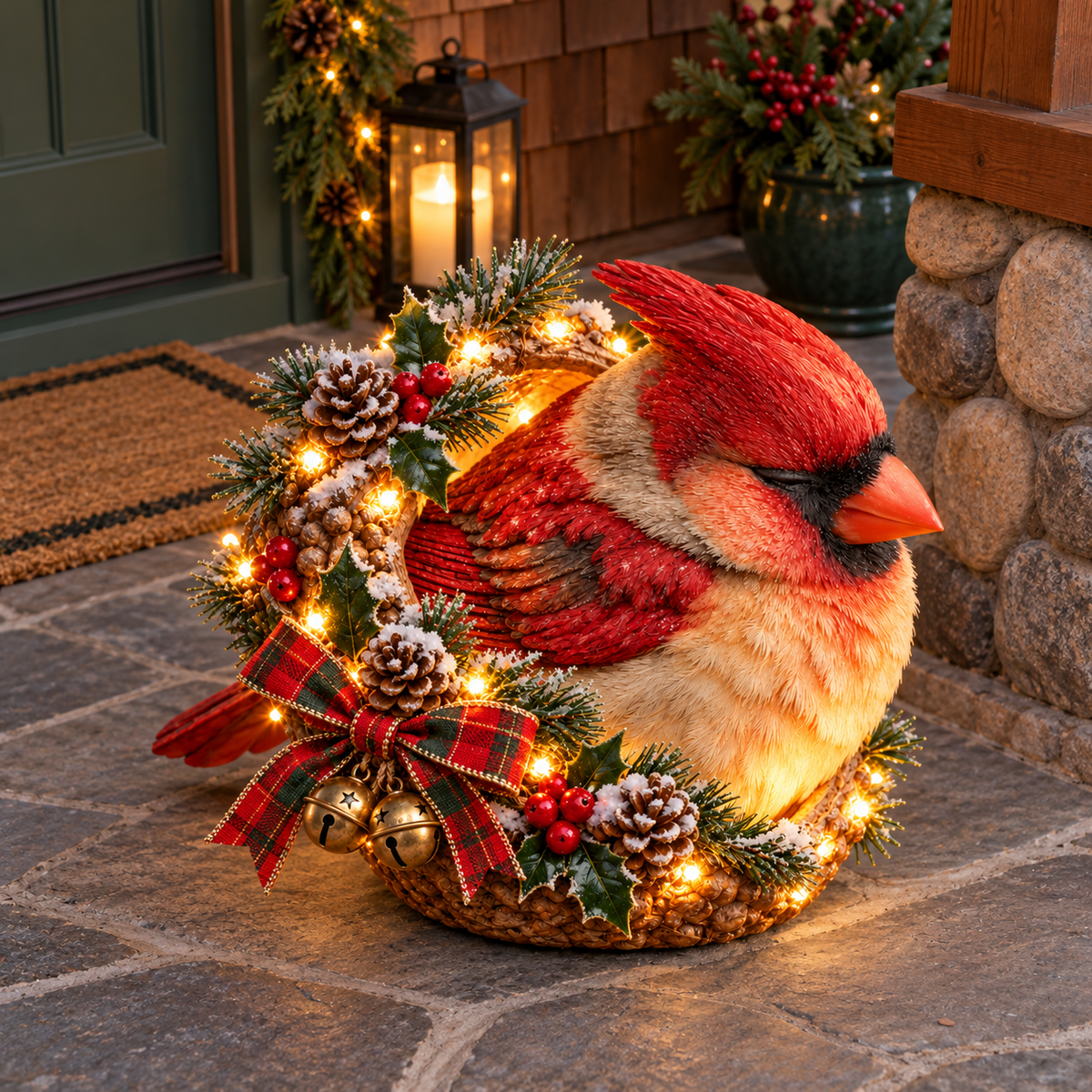 🎄 Cozy Cardinal Glow – Lighted Christmas Porch Decor ✨