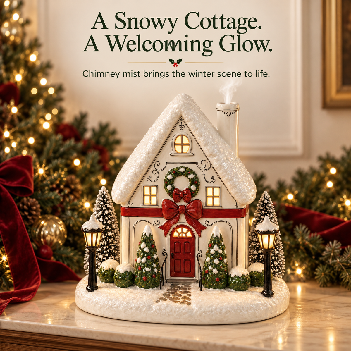 HearthGlow Christmas Cottage — Light-Up Aroma Diffuser